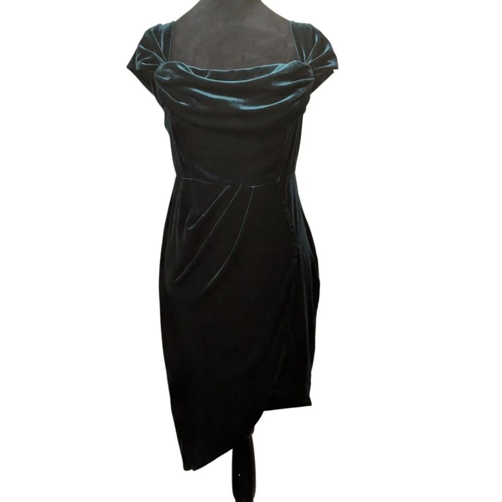 Jaded Rose Whimsigoth Dark Coquette Emerald Velvet Cowl Midi Dress, UK 12 / US 8